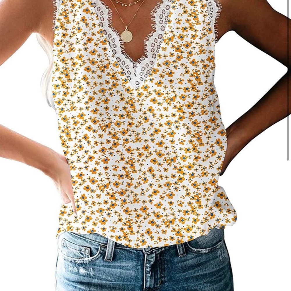 Lace Neckline Tank Top